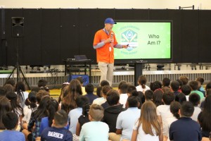 Dr. Sprout talking to students